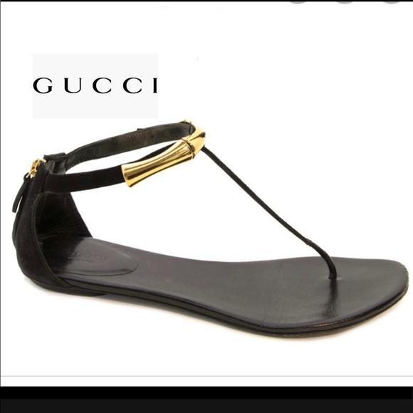 Gucci Shoes - Gucci Black Suede Sandals with Gold Hardware 38.5
